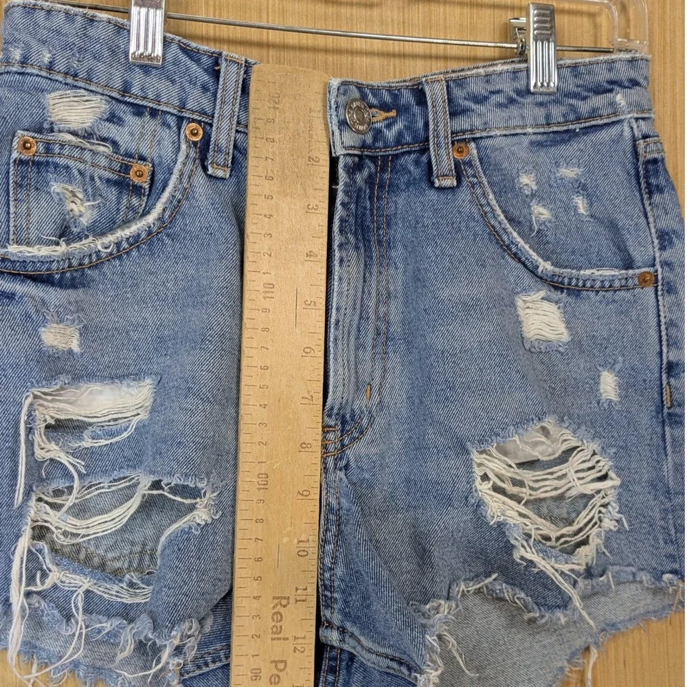Zara Denim Shorts Womens 4 Ripped Cut Off Distressed Frayed Blue Festival Rocker